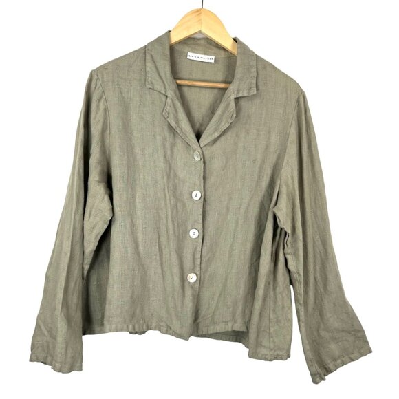 Bryn Walker 100% linen lagen look button top olive sz M - Picture 3 of 10